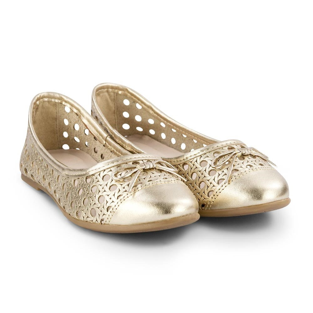 Balerini fete, Bibi, din piele perforata, Renascence Kids Gold, aurii