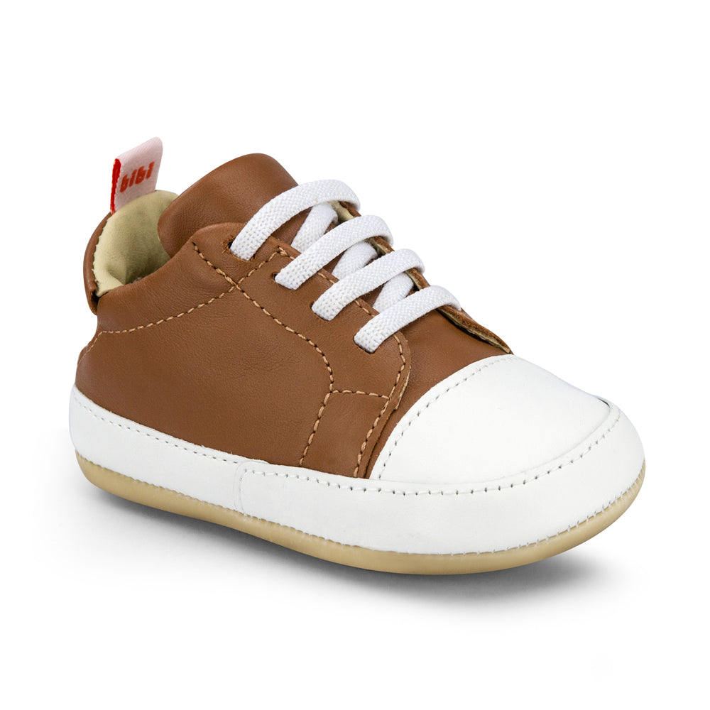 Pantofi Baietei Bibi Afeto Joy Caramel/Alb cu Siret Elastic