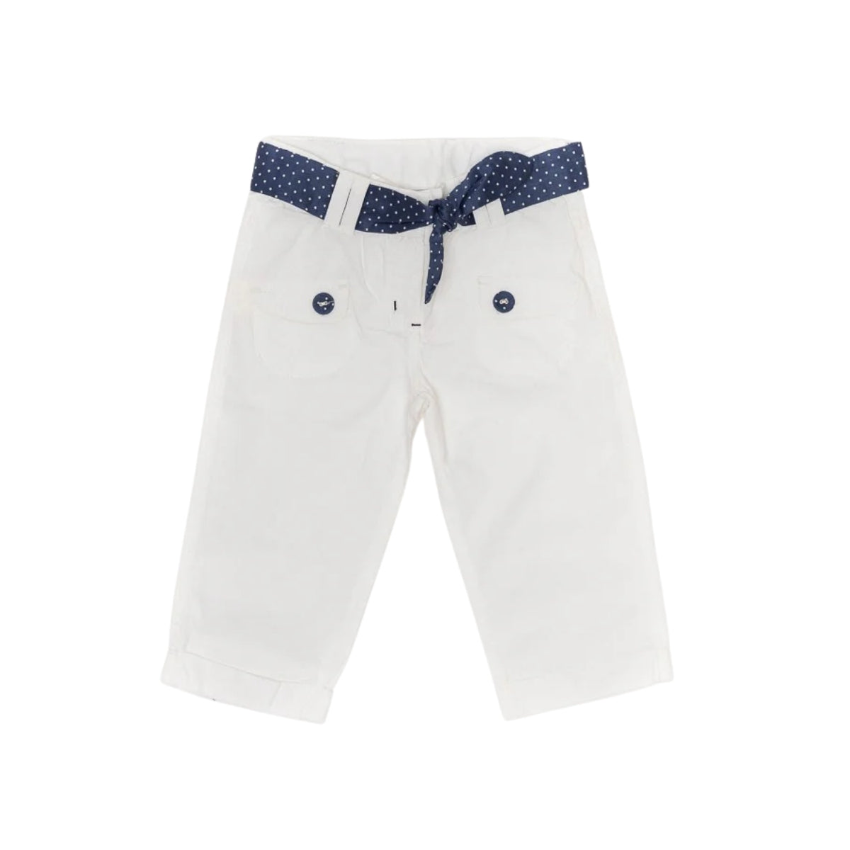 Pantaloni 3/4 fetite, Bimbalina, cu esarfa tip curea, albi, 12412