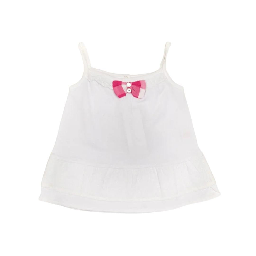 Bluza fara maneci bebe, Bimbalina, cu volanase, alba, 17215