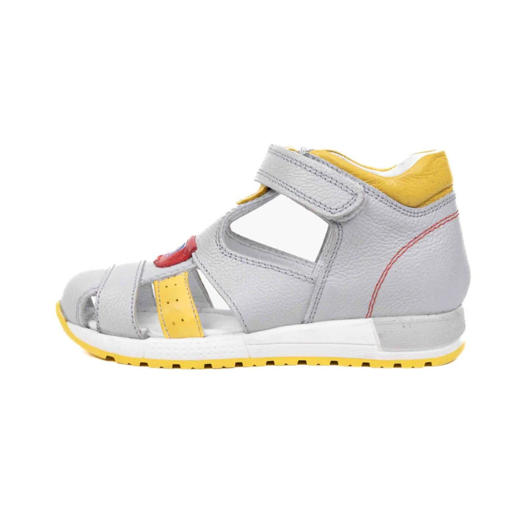 Sandale Baietei, 4Kids - din Piele, Flexibile, cu Scai, Gri, 720