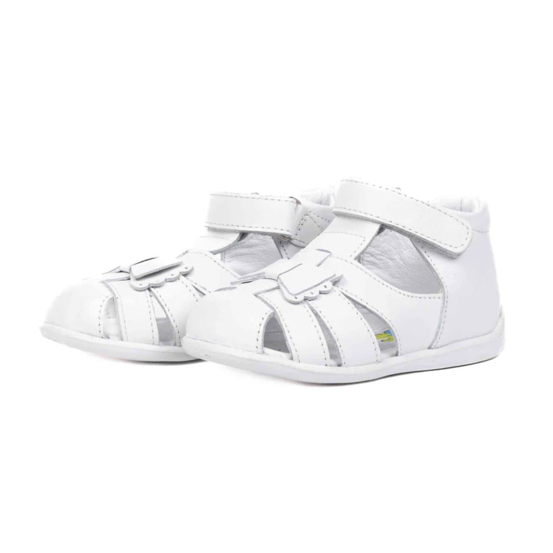 Sandalute Fete, 4Kids - Inchise, din Piele, cu Scai, Albe, 719