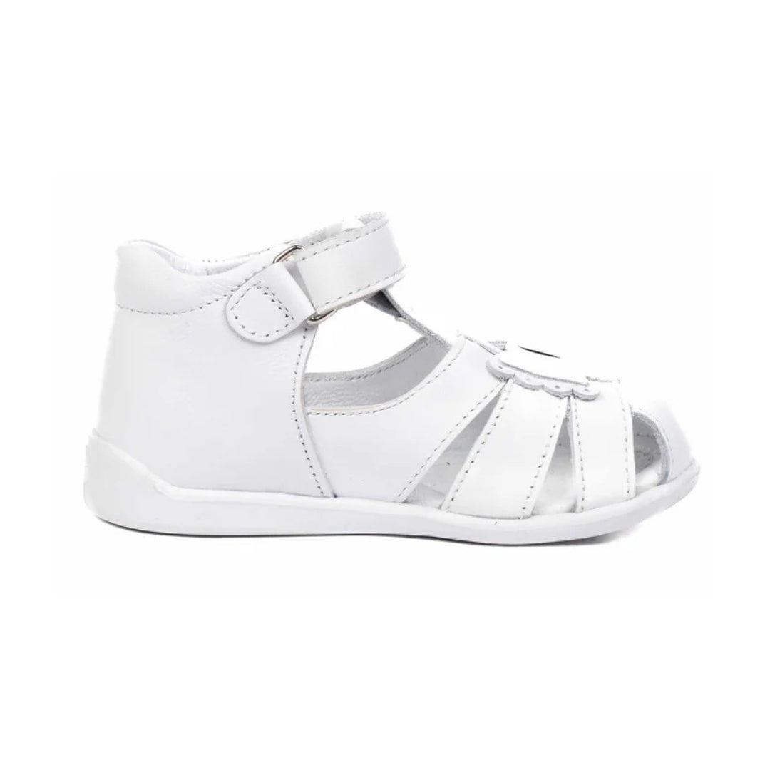 Sandalute Fete, 4Kids - Inchise, din Piele, cu Scai, Albe, 719