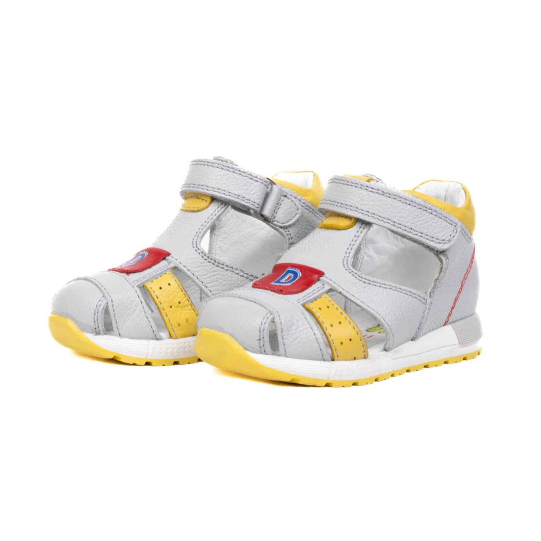 Sandale Baietei, 4Kids - din Piele, Flexibile, cu Scai, Gri, 720