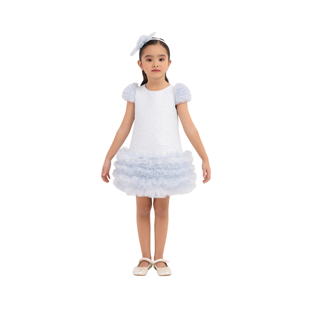 Rochita cu Tulle, Pamina - Scurta, Albastra, cu Bentita Asortata, 33344