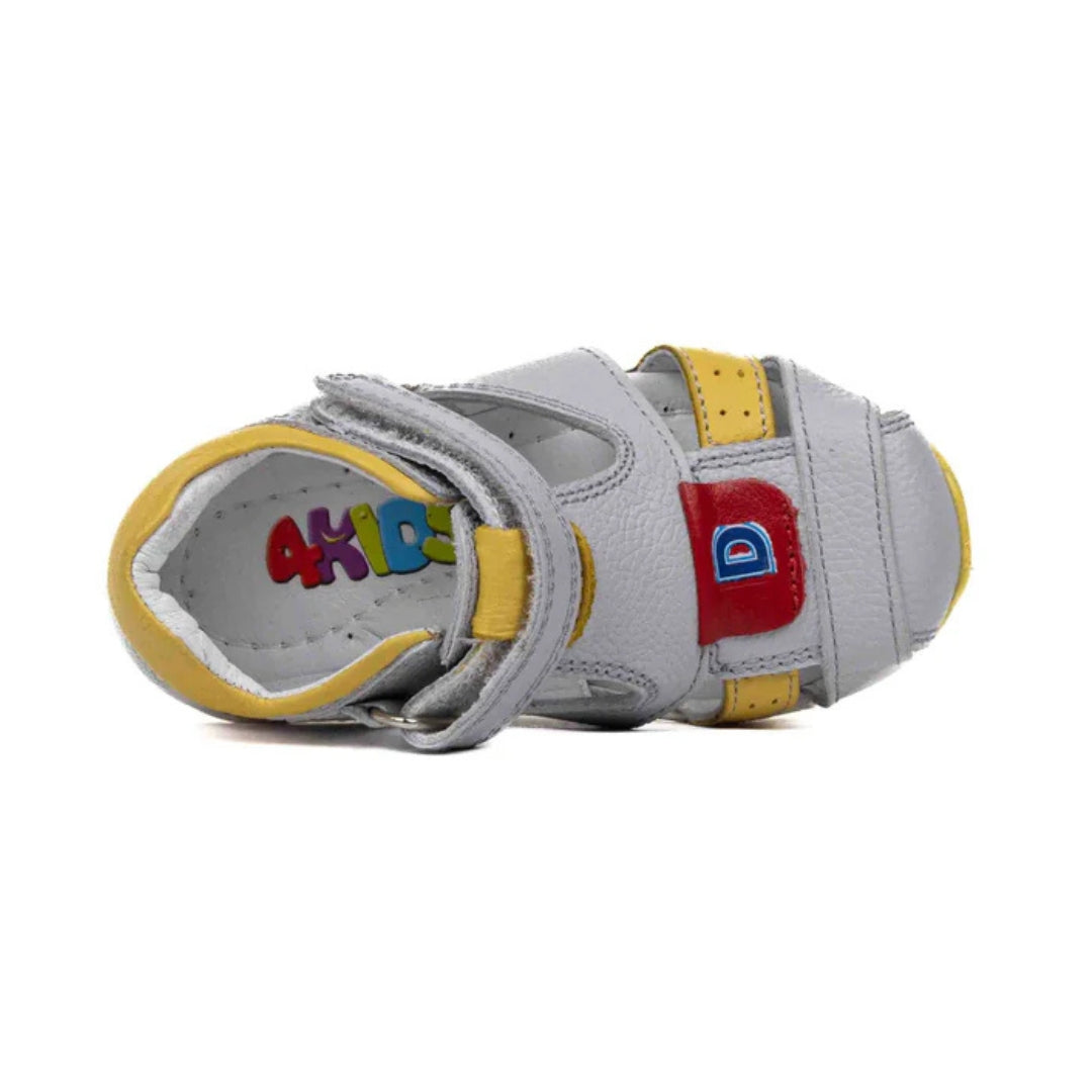 Sandale Baietei, 4Kids - din Piele, Flexibile, cu Scai, Gri, 720