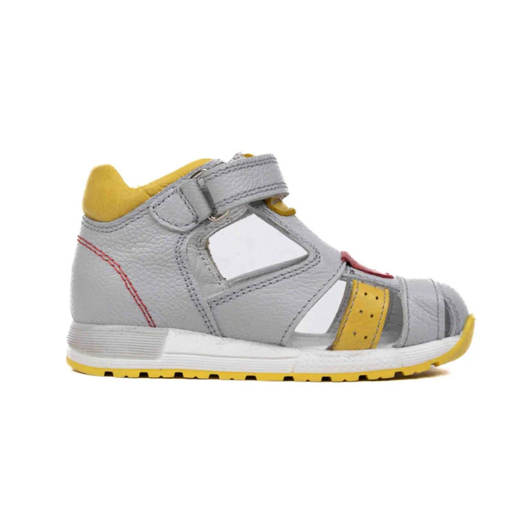 Sandale Baietei, 4Kids - din Piele, Flexibile, cu Scai, Gri, 720