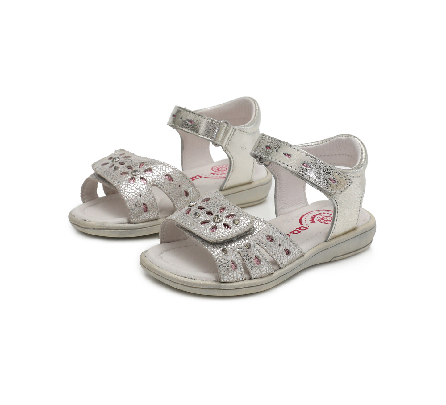 Sandale din Piele, Fete, D.D.step, cu LED-uri, cu Scai, Argintii, K03-204B