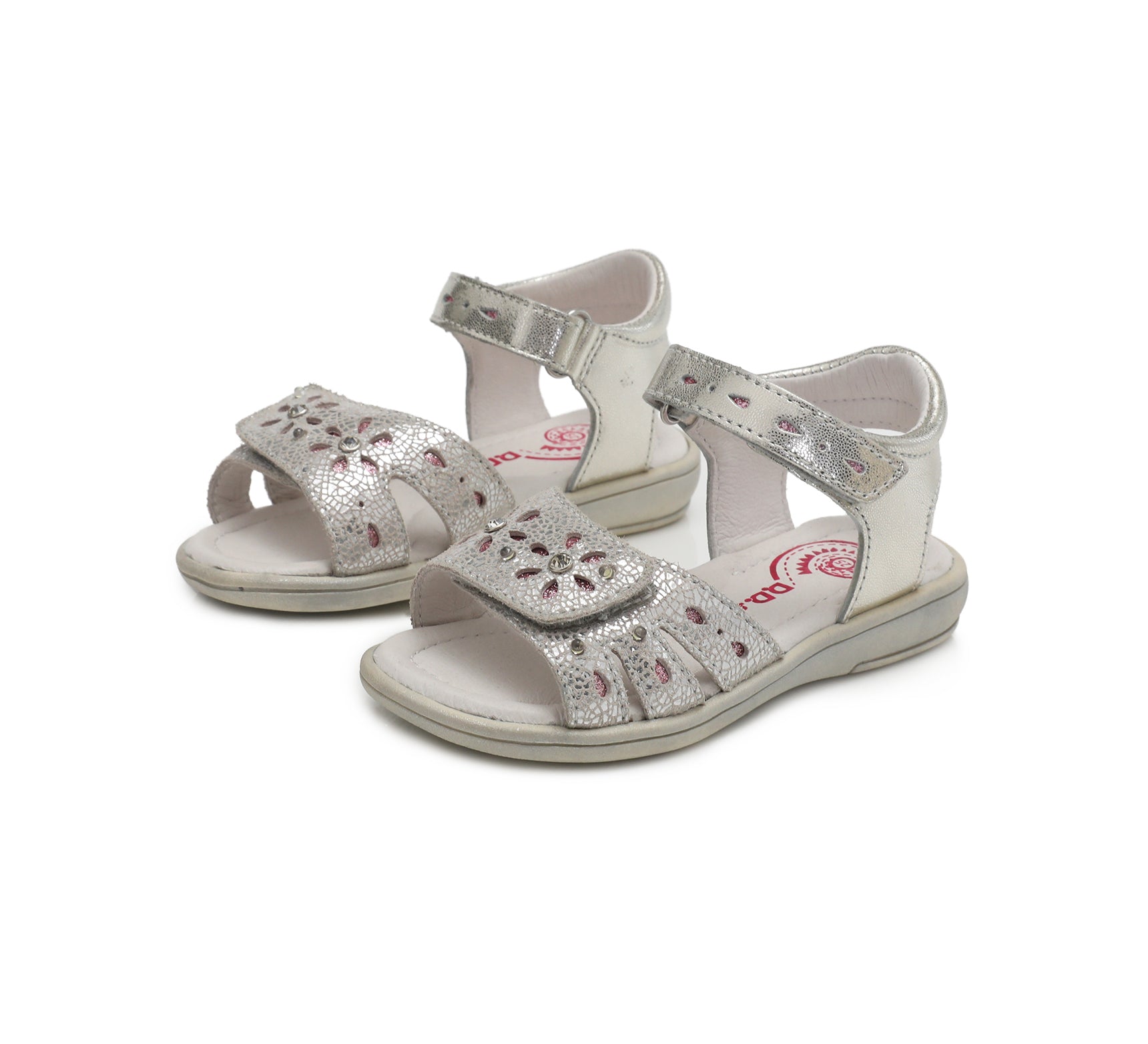 Sandale din Piele, Fete, D.D.step, cu LED-uri, cu Scai, Argintii, K03-204B
