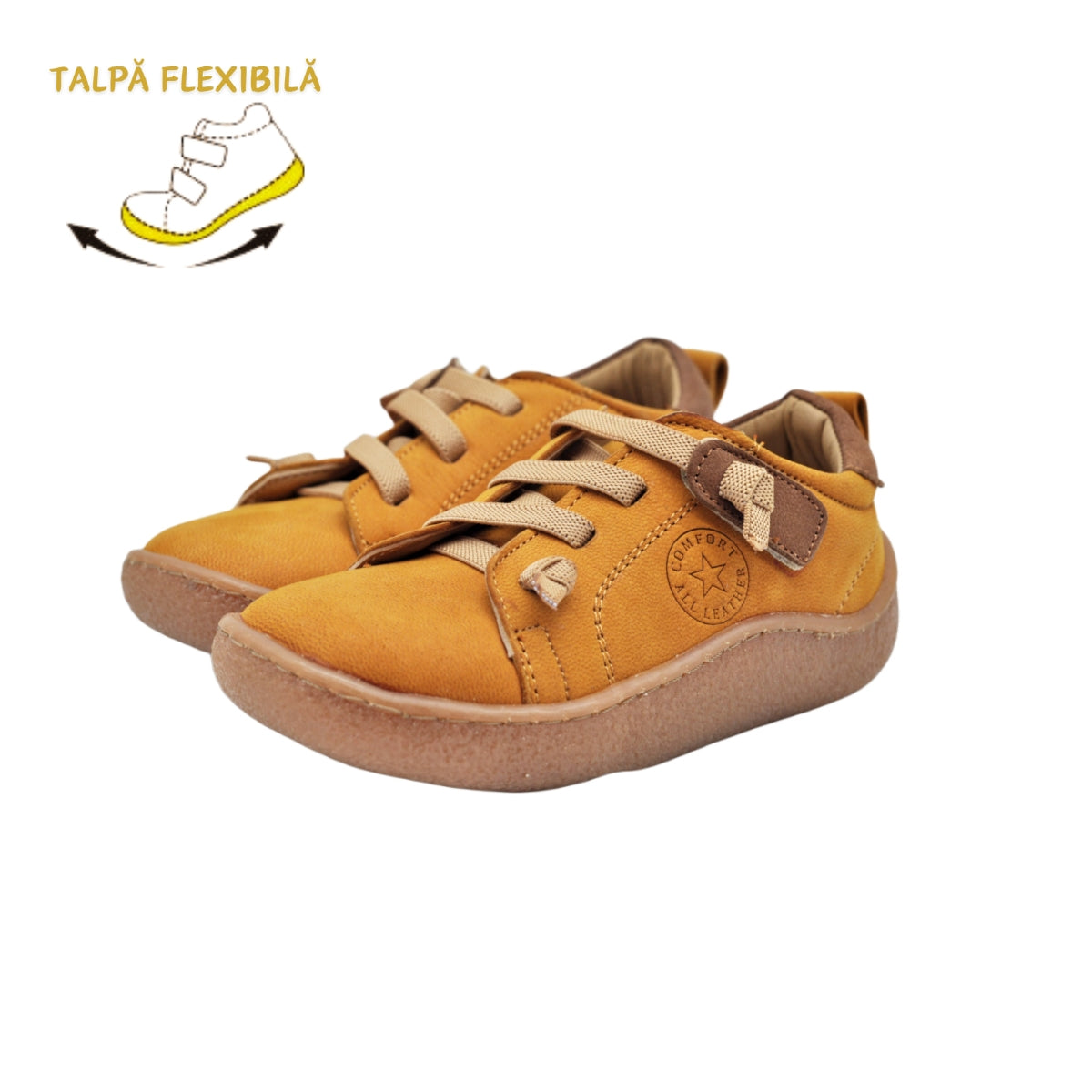 Pantofi baieti, Vuudy, piele naturala, comozi, galbeni, CMP504