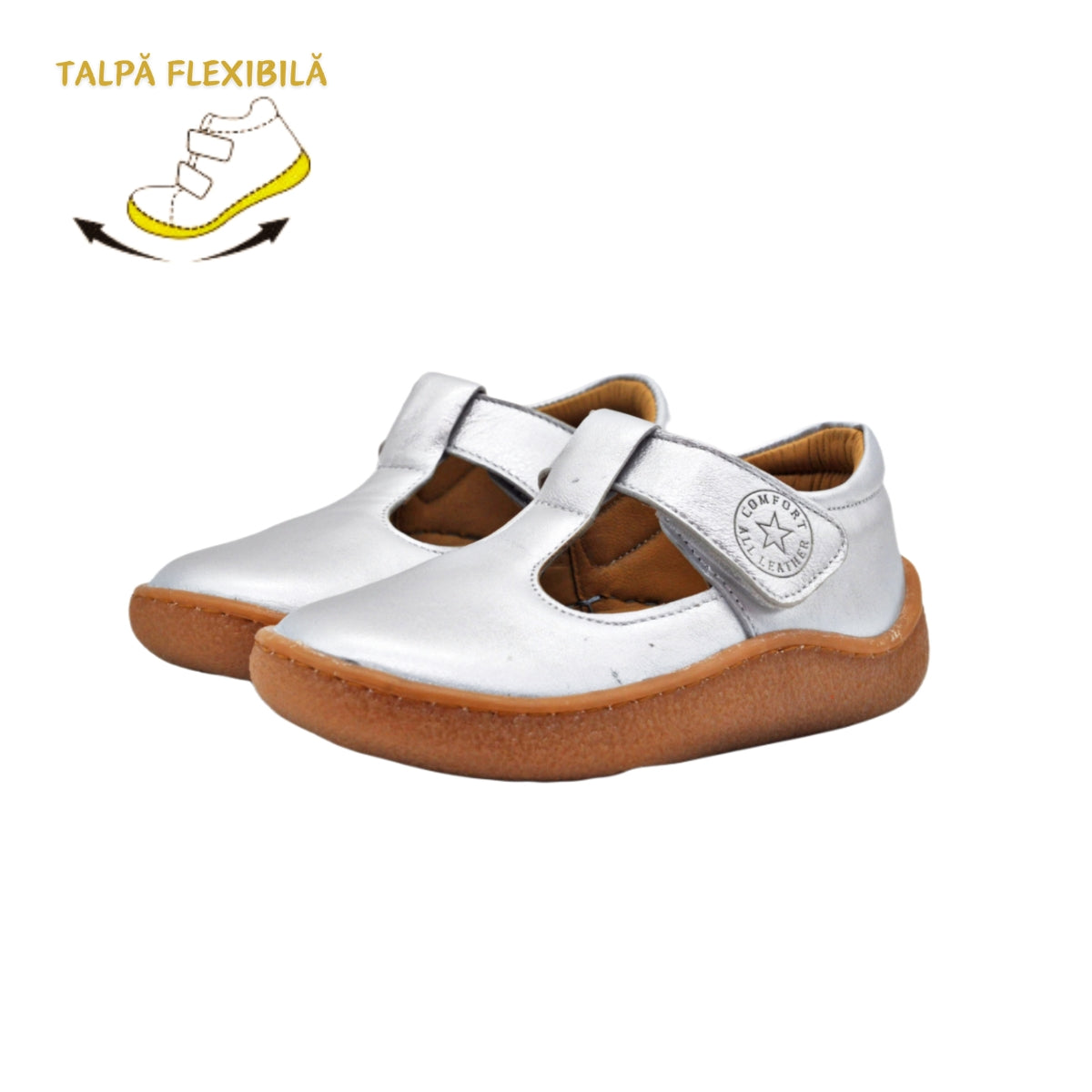 Pantofi decupati fete, Vuudy, piele naturala, comozi, argintii, CMP509