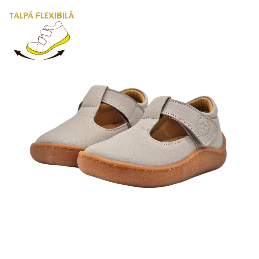 Pantofi decupati fete, Vuudy, piele naturala comozi, crem, CMP509