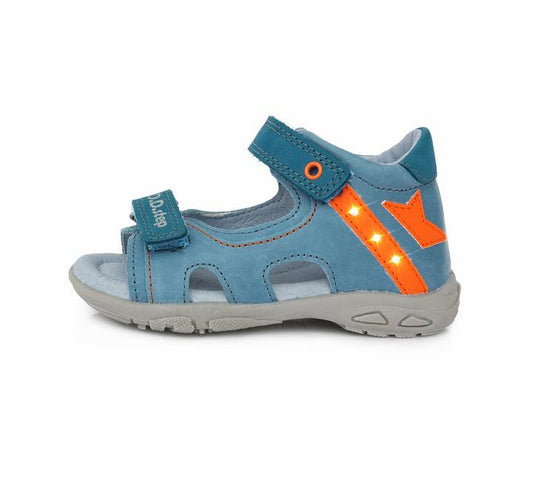 Sandale cu Luminite Baieti, D.D.step, din Piele, cu Scai, Albastre, AC290-101 - 4Kids Romania