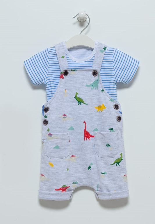 Salopeta vesela bebe, Caramell, cu tricou, gri, SLE7012 - 4Kids Romania