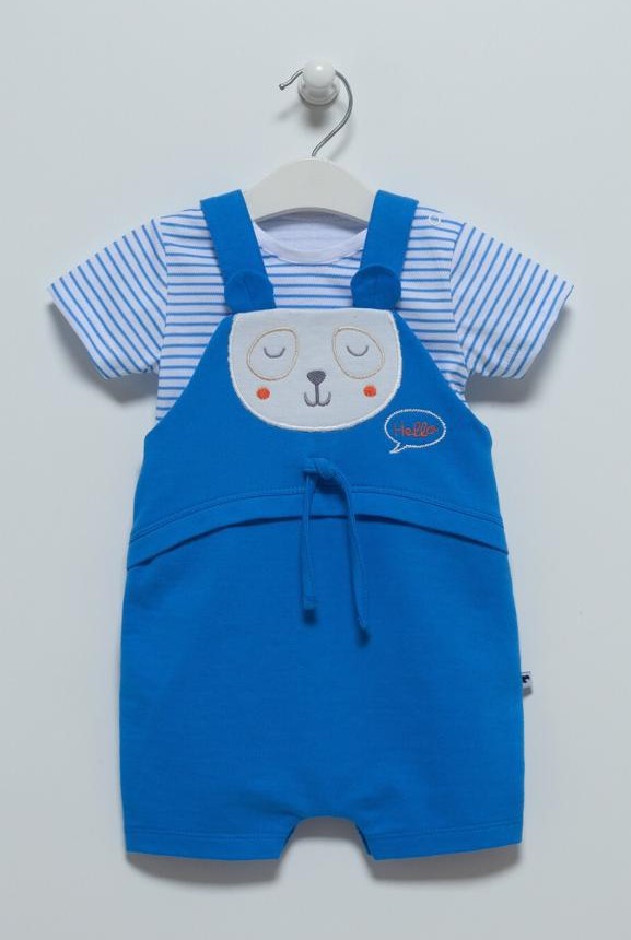 Salopeta cu tricou bebe, Caramell, Ursulet, albastru, SLE6992 - 4Kids Romania