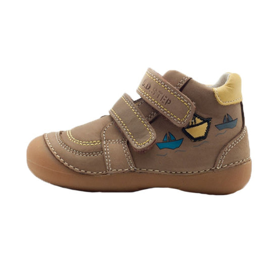 Ghetute neimblanite din piele, D.D.step, Boats, cu scai, maro, 015-120A - 4Kids Romania