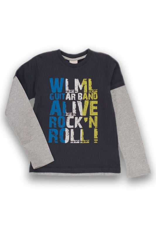 Bluza baieti, Wooloo Mooloo, Rock'n Roll, gri, 38330 - 4Kids Romania