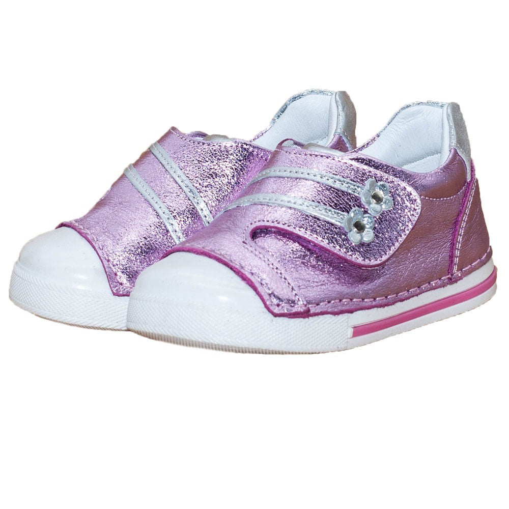 Pantofiori stil tenisi, 4Kids, cu scai, roz metalizat, 065 - 4Kids Romania