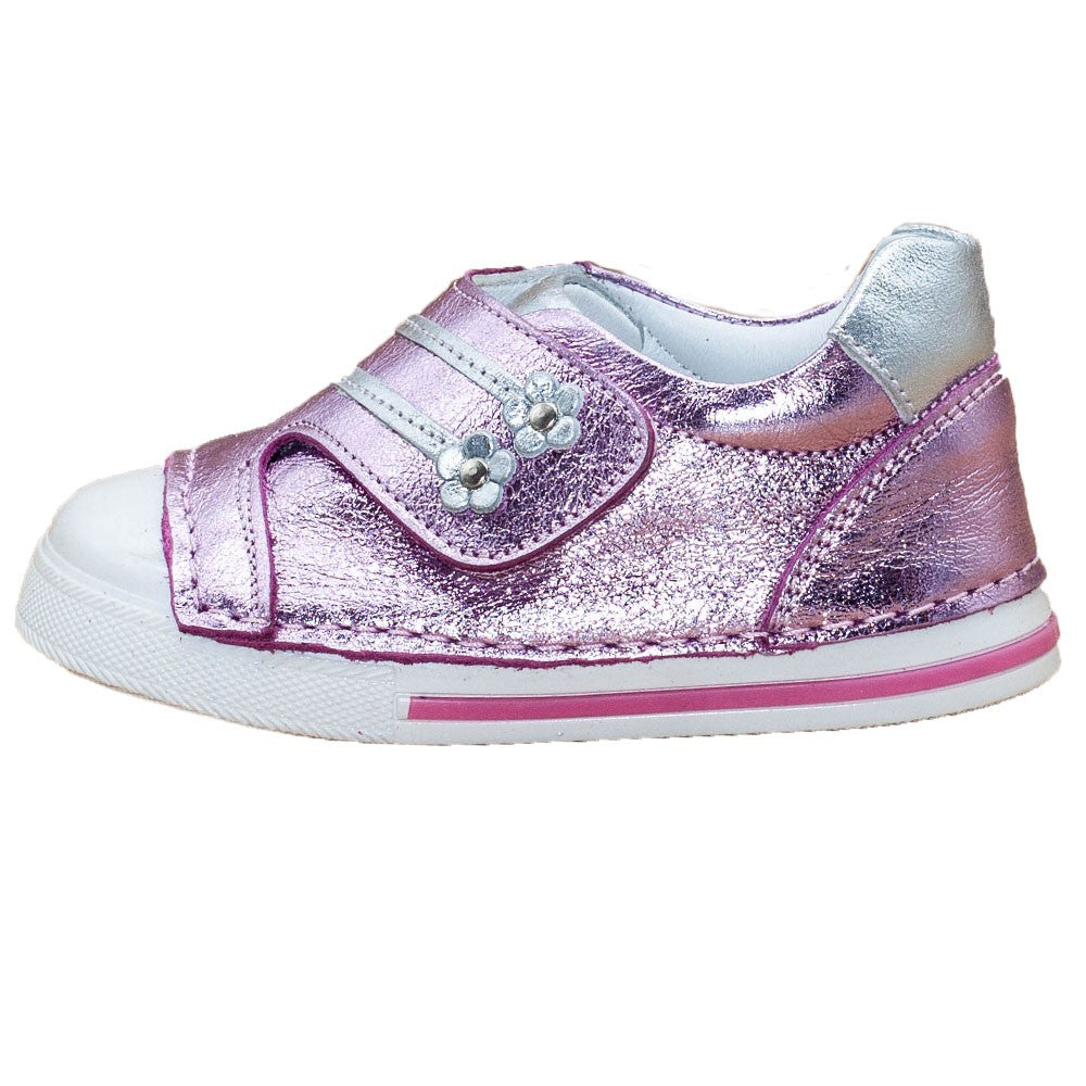 Pantofiori stil tenisi, 4Kids, cu scai, roz metalizat, 065 - 4Kids Romania