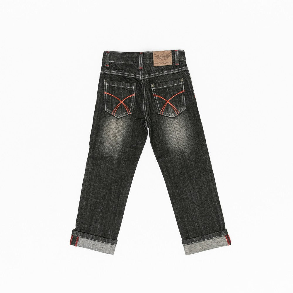 Pantaloni din denim baietei, Wooloo Mooloo, negri, 21712