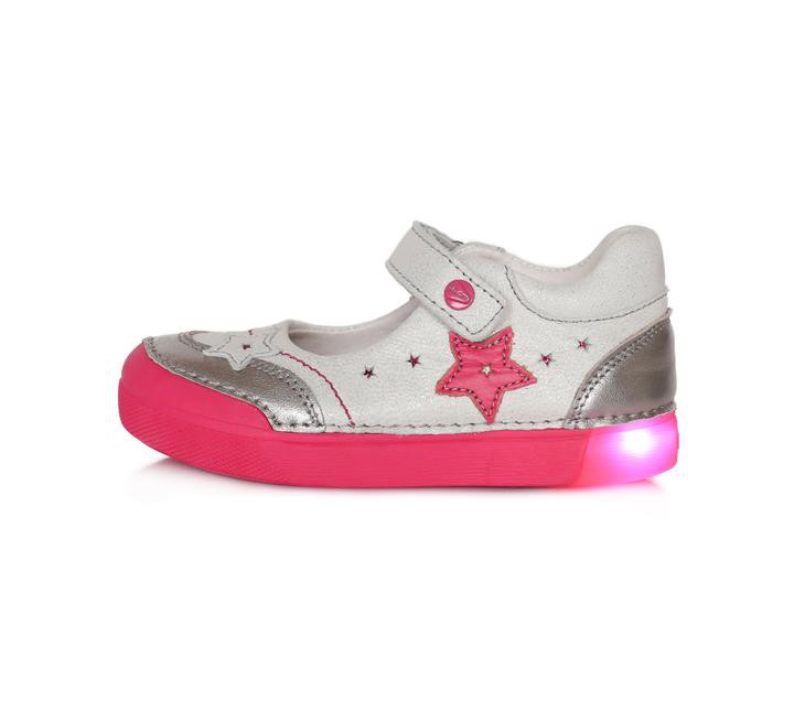 Balerini cu led, D.D.step, Star, din piele, albi, 068-51 - 4Kids Romania