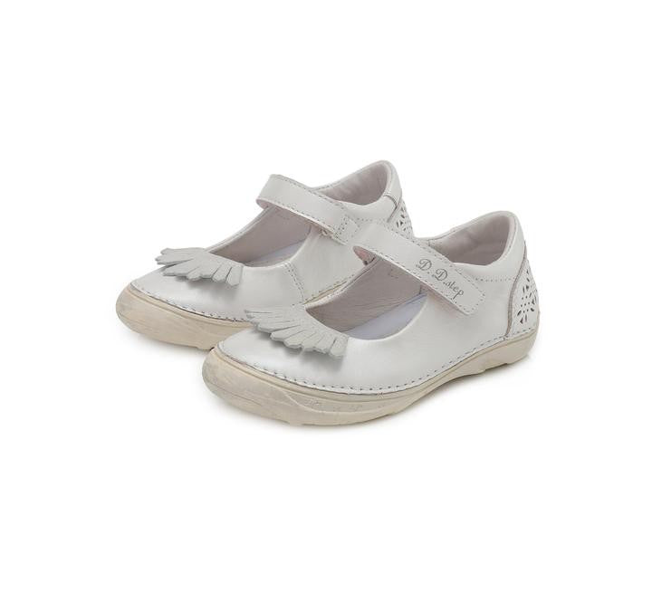 Balerini din piele cu perforatii, D.D.step, albi, 046-618 - 4Kids Romania