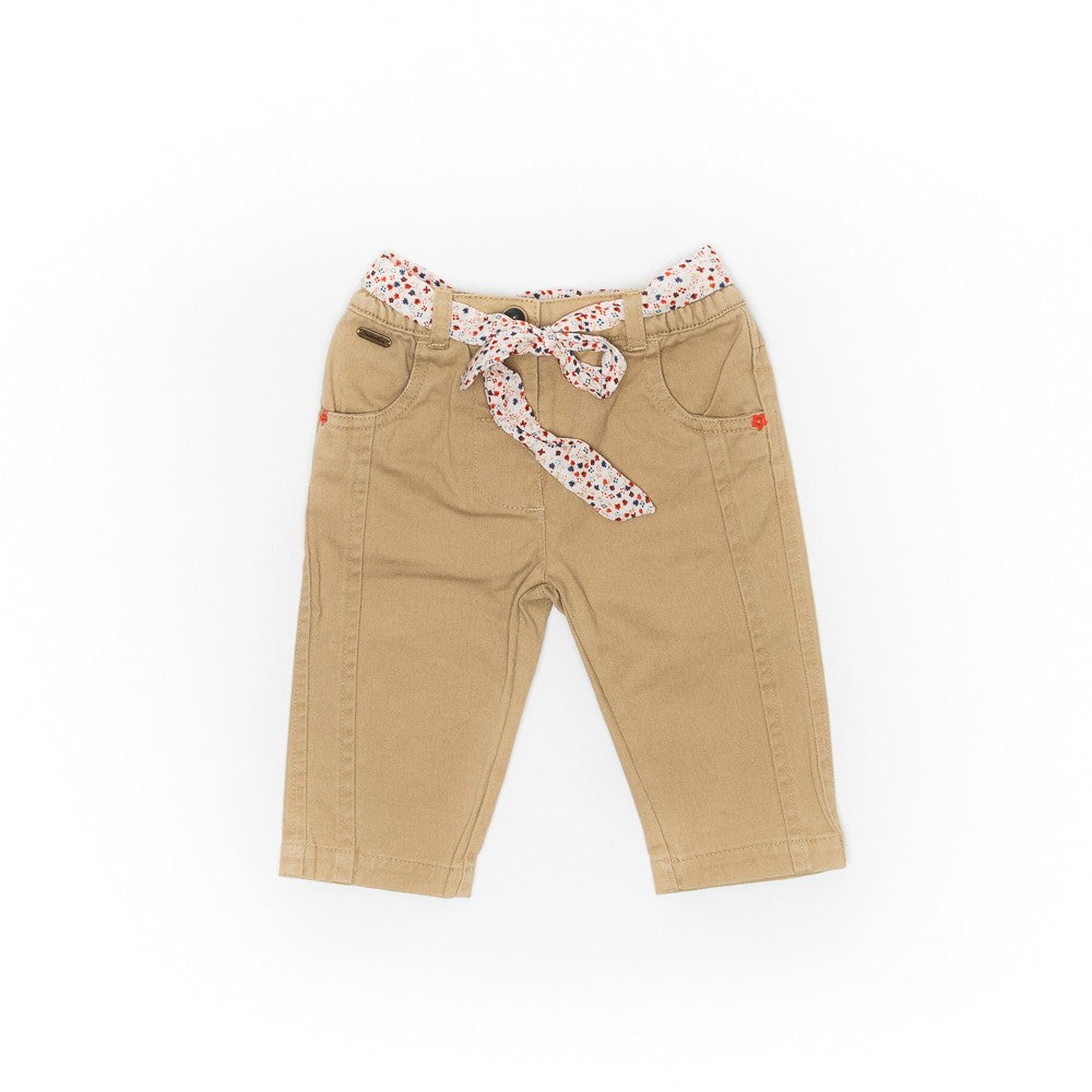 Pantaloni cu esarfa tip curea, Bimbalina, crem, 49622 - 4Kids Romania