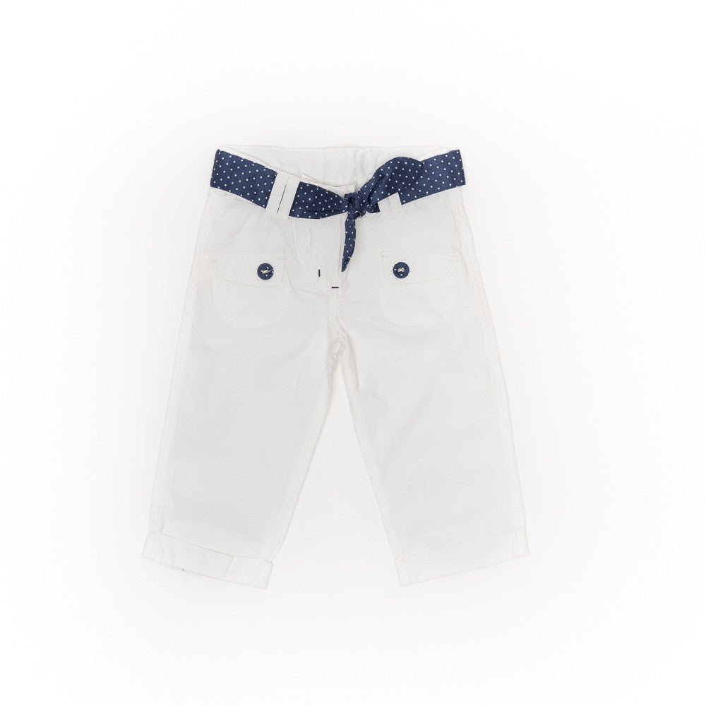 Pantaloni lungi fetite, Bimbalina, cu esarfa tip curea, albi, 12412 - 4Kids Romania