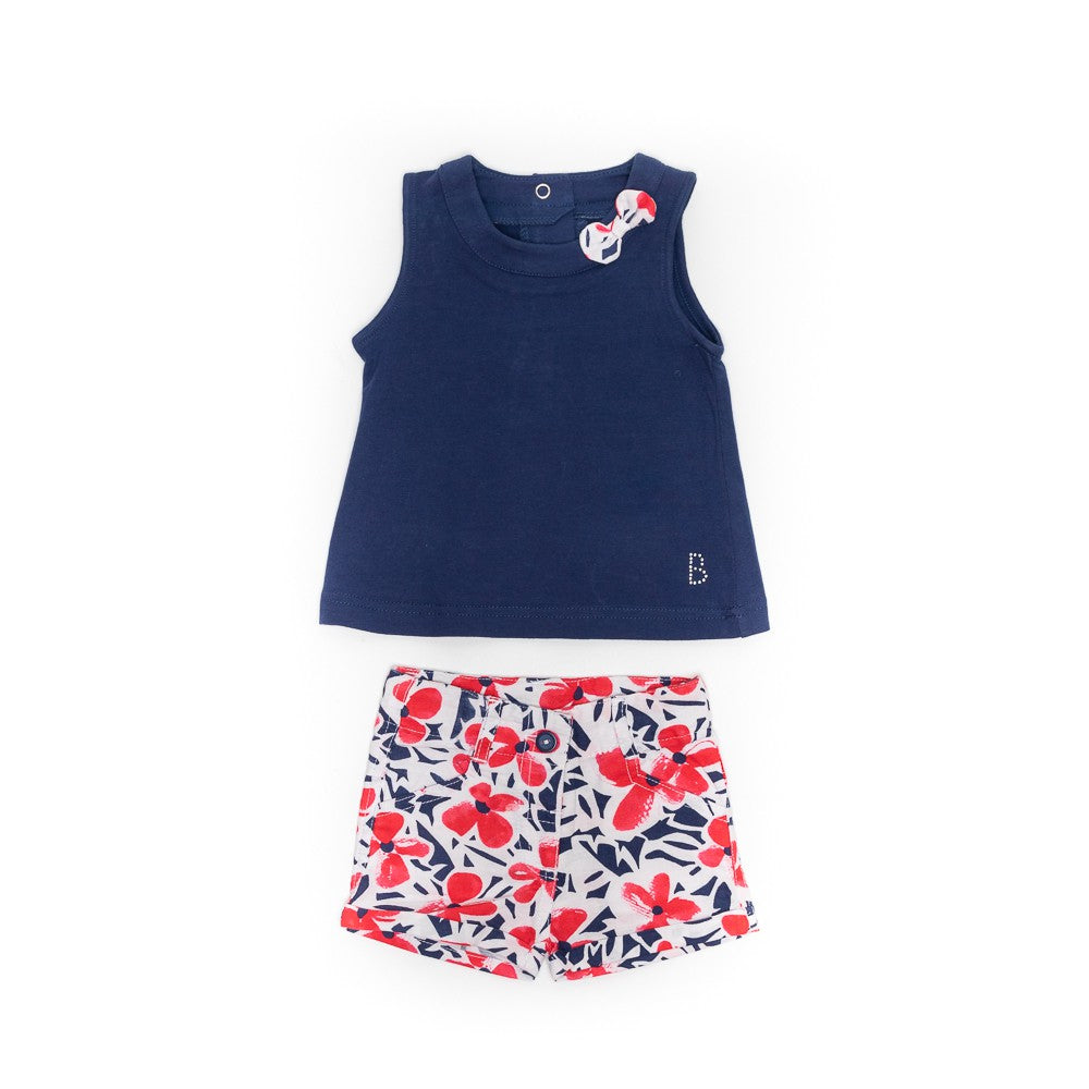 Compleu cu pantaloni scurti bebe, Bambilina, bleumarin, 10245