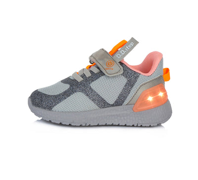 Adidasi cu led, D.D.step, cu siret si scai, gri, F61-243C - 4Kids Romania