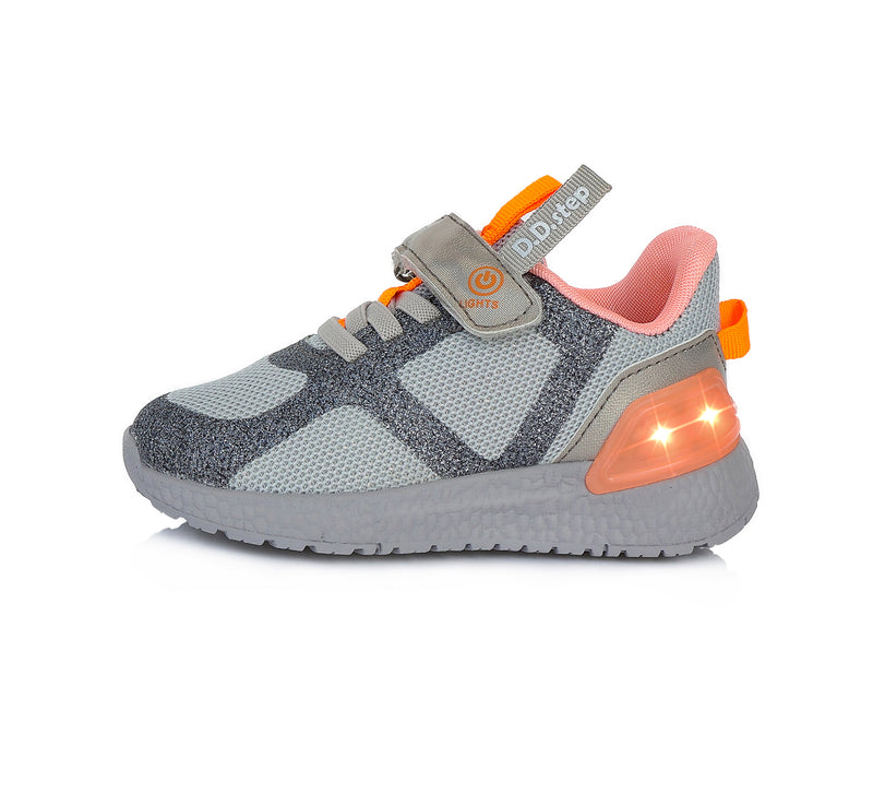 Adidasi cu led, D.D.step, cu siret si scai, gri, F61-243C - 4Kids Romania