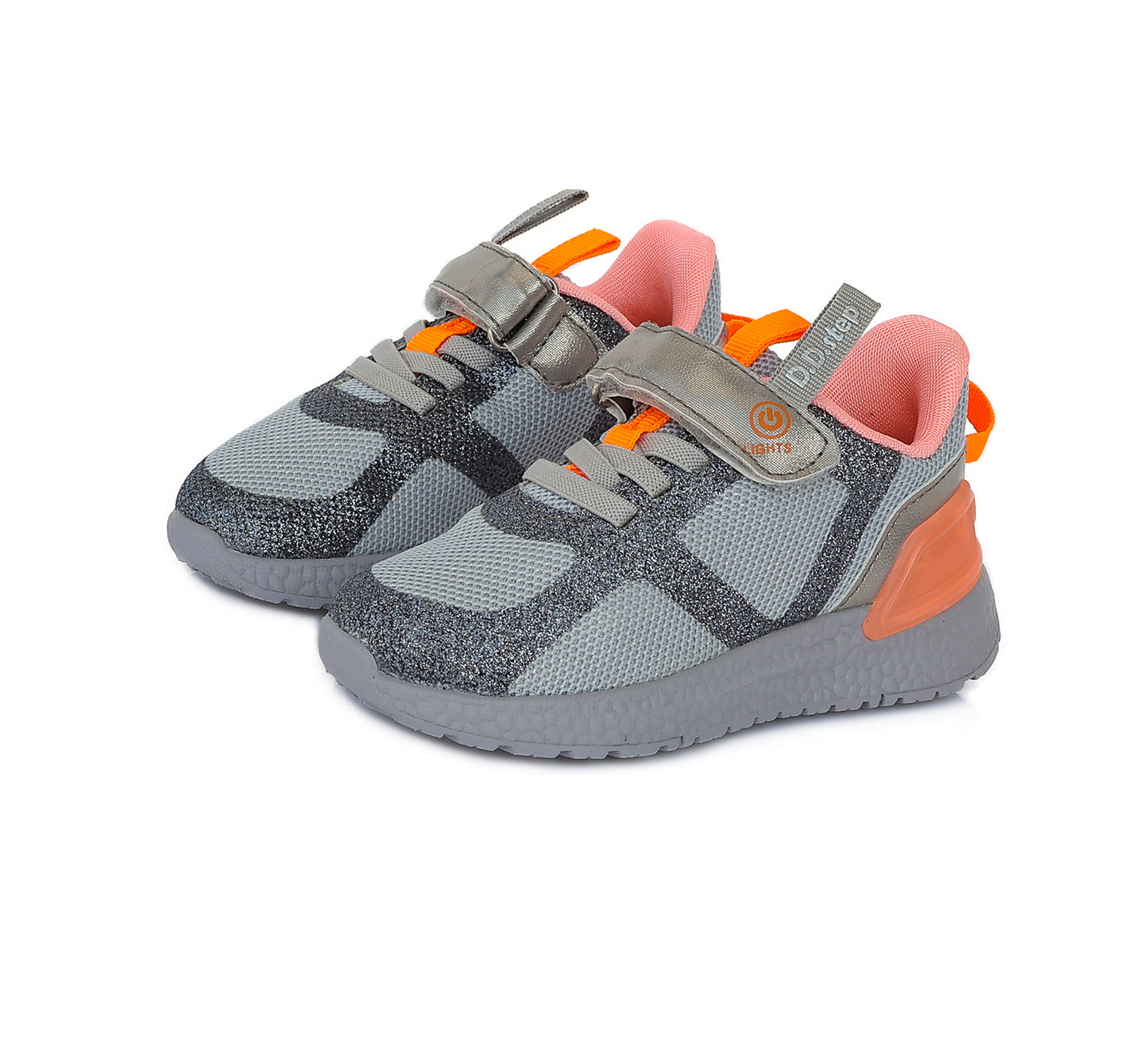 Adidasi cu led, D.D.step, cu siret si scai, gri, F61-243C - 4Kids Romania