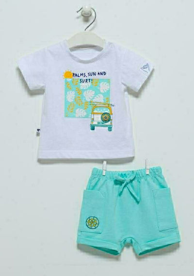 Compleu tricou cu pantaloni scurti, Caramell, baietei, verde, TKE7015 - 4Kids Romania