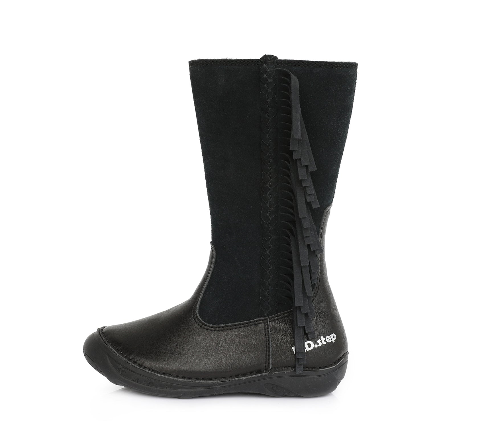 Cizme din piele fete, D.D.step, imblanite, negru, W046-640A