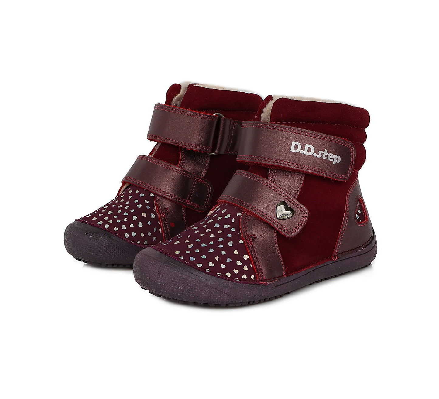 Ghetute din piele barefoot, D.D.step, Hearts, W063-829 - 4Kids Romania