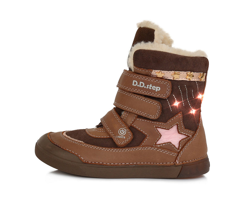 Ghete de iarna fetite,cu LED, D.D.step, Camelia, usoare, W068-767 - 4Kids Romania