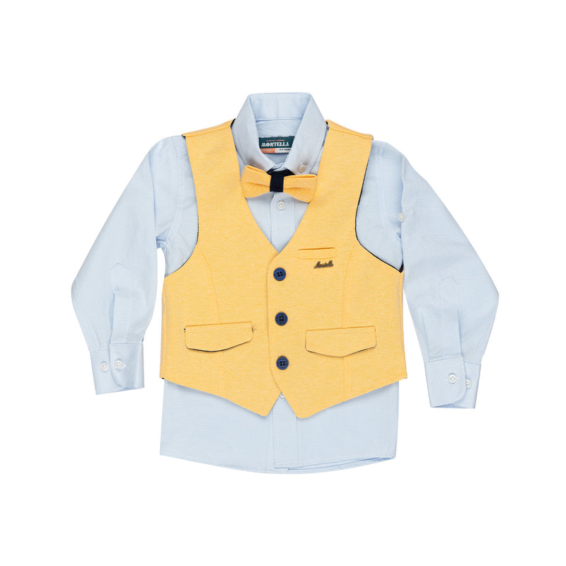 Costum Elegant cu Vesta, Montella, pentru Copii, 4 Piese, Galben, MY-5106 - 4Kids Romania