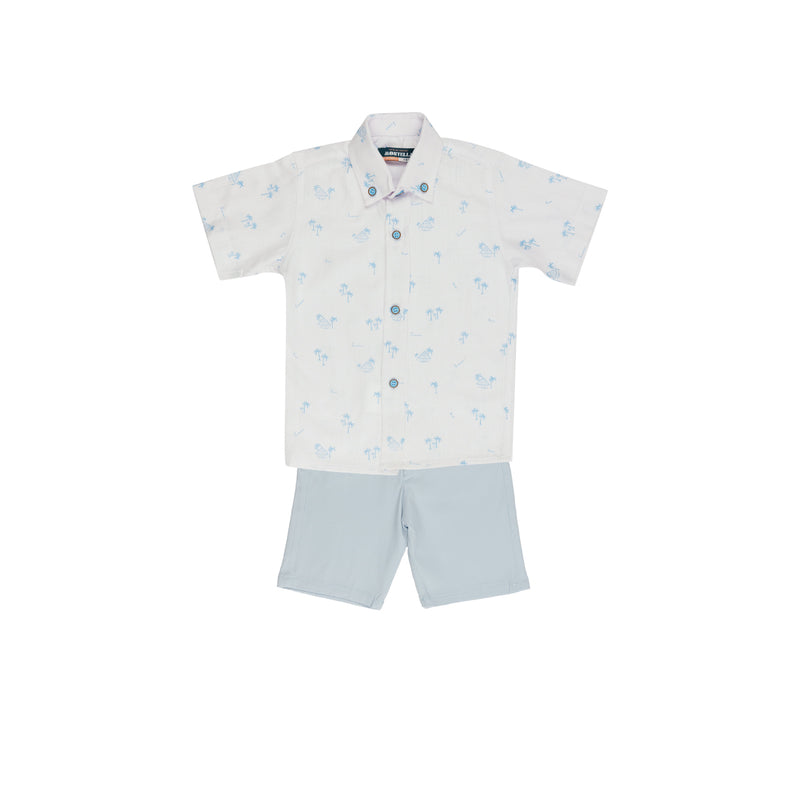 Compleu de Vara Baieti, Montella, Camasa, Pantaloni si Curea, Bleu, MK-7021 - 4Kids Romania