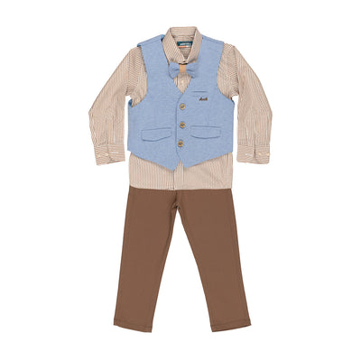 Costum Elegant cu Vesta, Montella, pentru Copii, 4 Piese, Maro, MY-5106 - 4Kids Romania